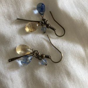 Yellow Tourmaline, Iolite, And Brass Dancing Earrings